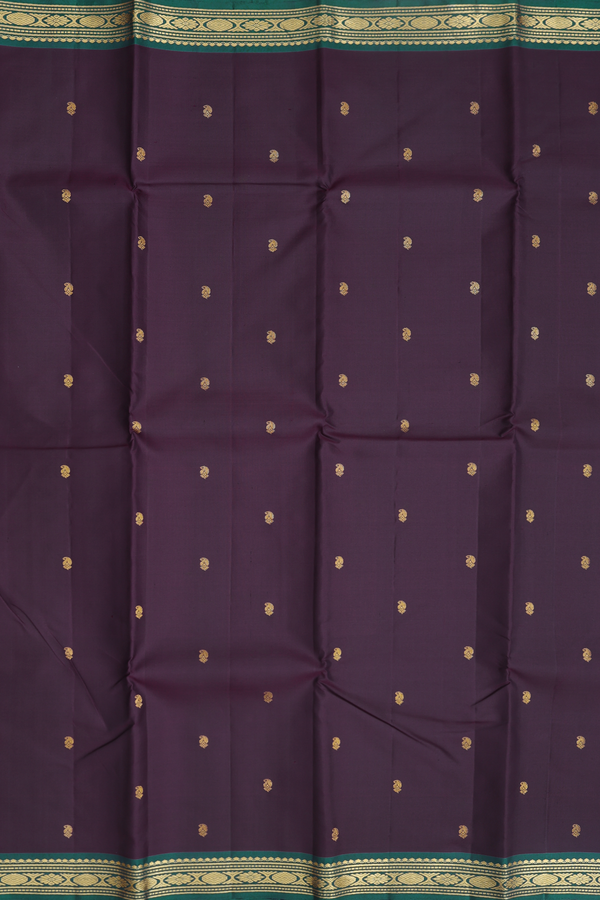Kanchipuram Silk Saree In Dark Oak Brown With Paisley Buttas