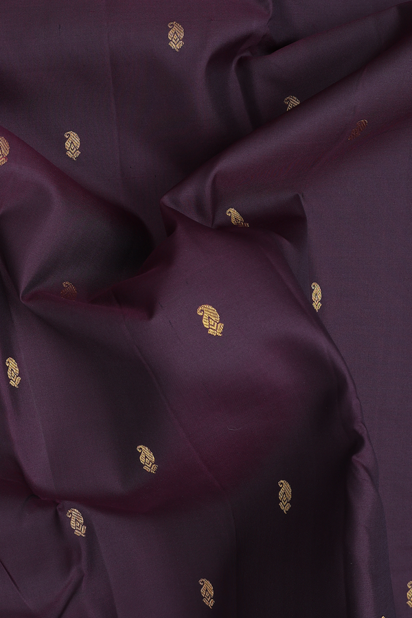 Kanchipuram Silk Saree In Dark Oak Brown With Paisley Buttas