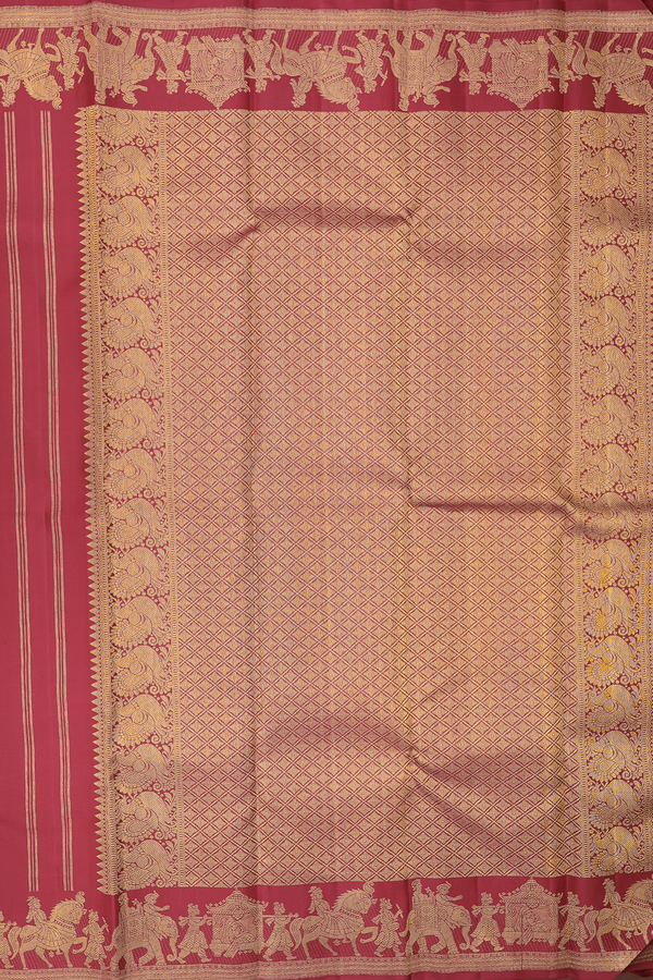 Kanchipuram Silk Saree In Red With Peacock Buttas