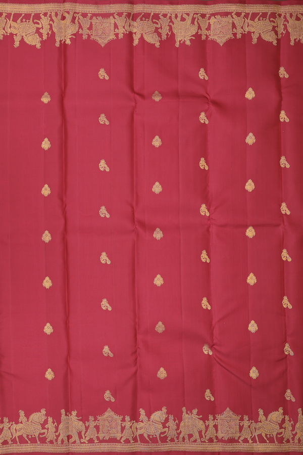 Kanchipuram Silk Saree In Red With Peacock Buttas