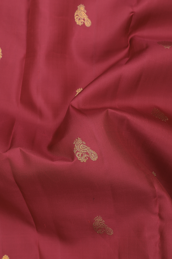 Kanchipuram Silk Saree In Red With Peacock Buttas