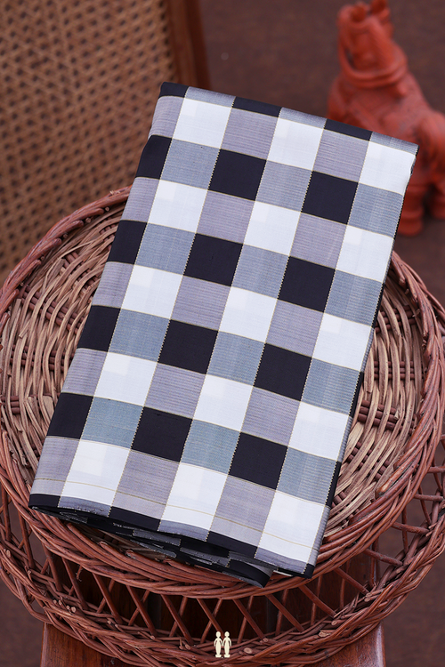 Kanchipuram Silk Saree In Black And White With Checks Design