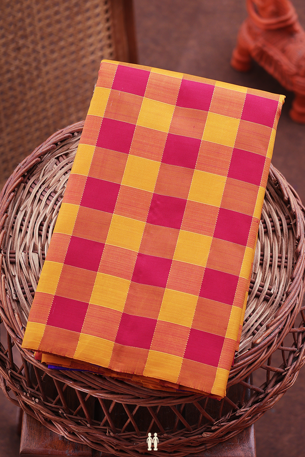 Kanchipuram Silk Saree In Yellow And Red With Checks Design