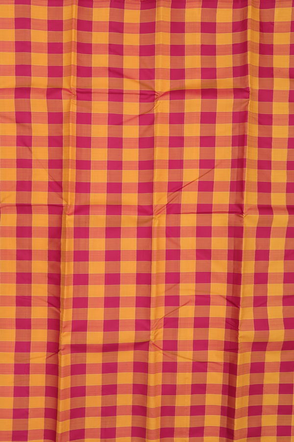 Kanchipuram Silk Saree In Yellow And Red With Checks Design
