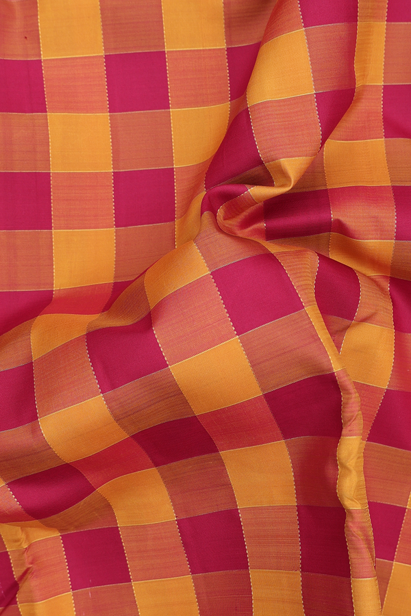 Kanchipuram Silk Saree In Yellow And Red With Checks Design