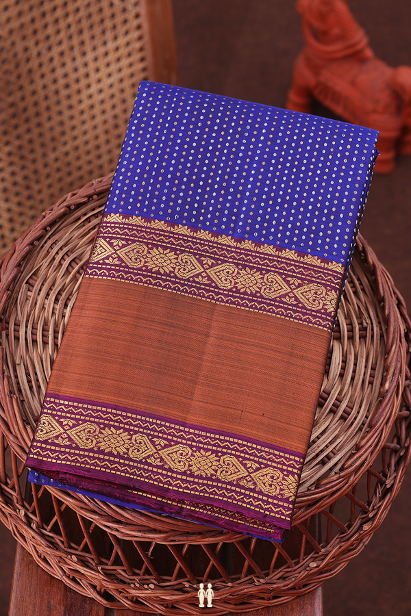 Kanchipuram Silk Saree In Royal Blue With Stripes Design