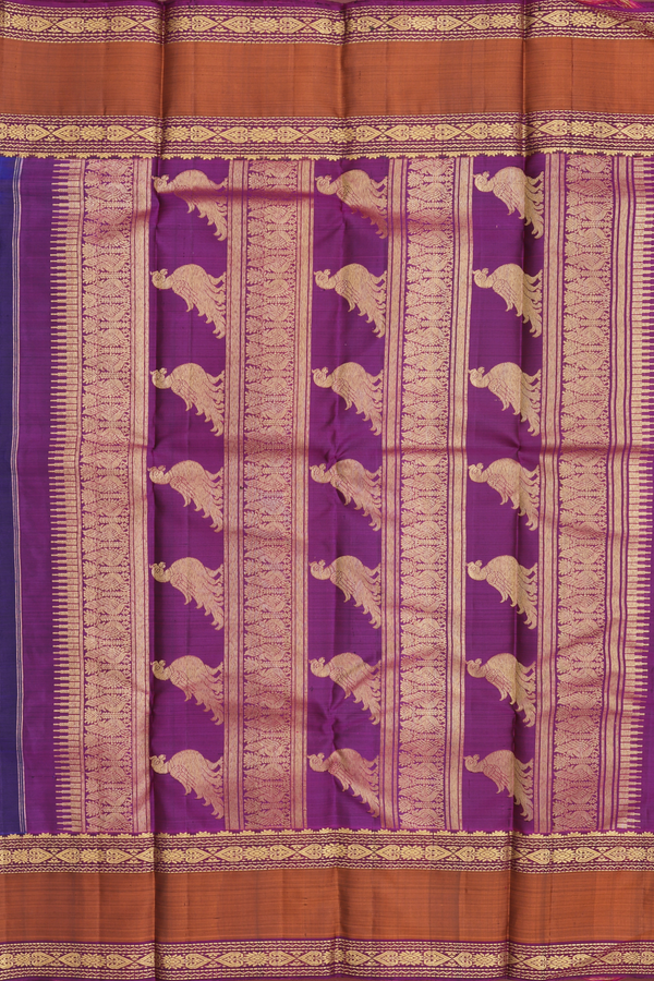 Kanchipuram Silk Saree In Royal Blue With Stripes Design