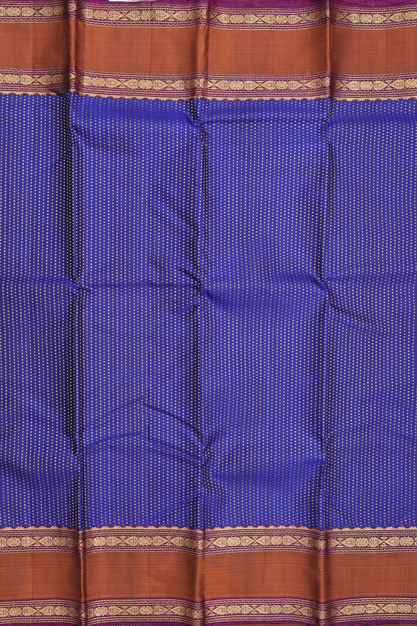 Kanchipuram Silk Saree In Royal Blue With Stripes Design