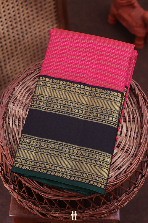 Kanchipuram Silk Saree In Pink With Checks Design