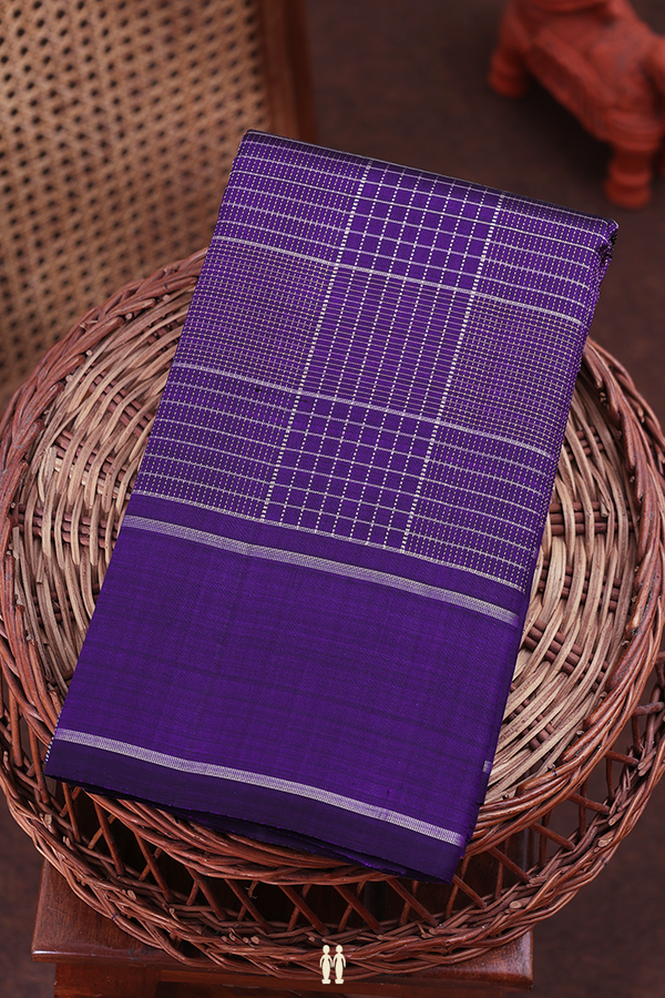 Kanchipuram Silk Saree In Regal Purple With Checks Design
