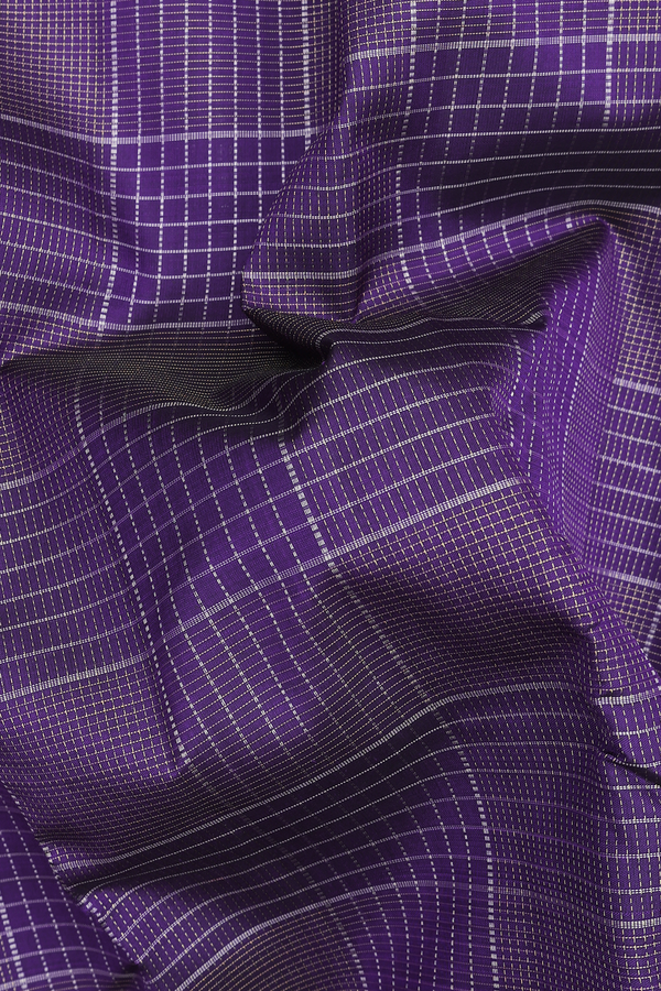 Kanchipuram Silk Saree In Regal Purple With Checks Design