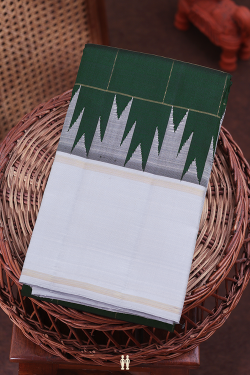 Kanchipuram Silk Saree In Dark Green With Checks Design