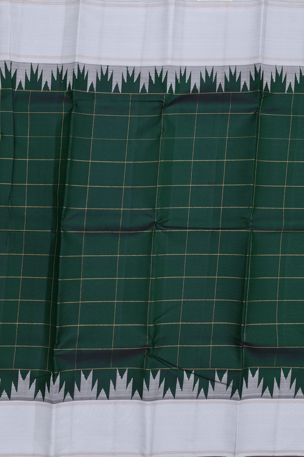 Kanchipuram Silk Saree In Dark Green With Checks Design