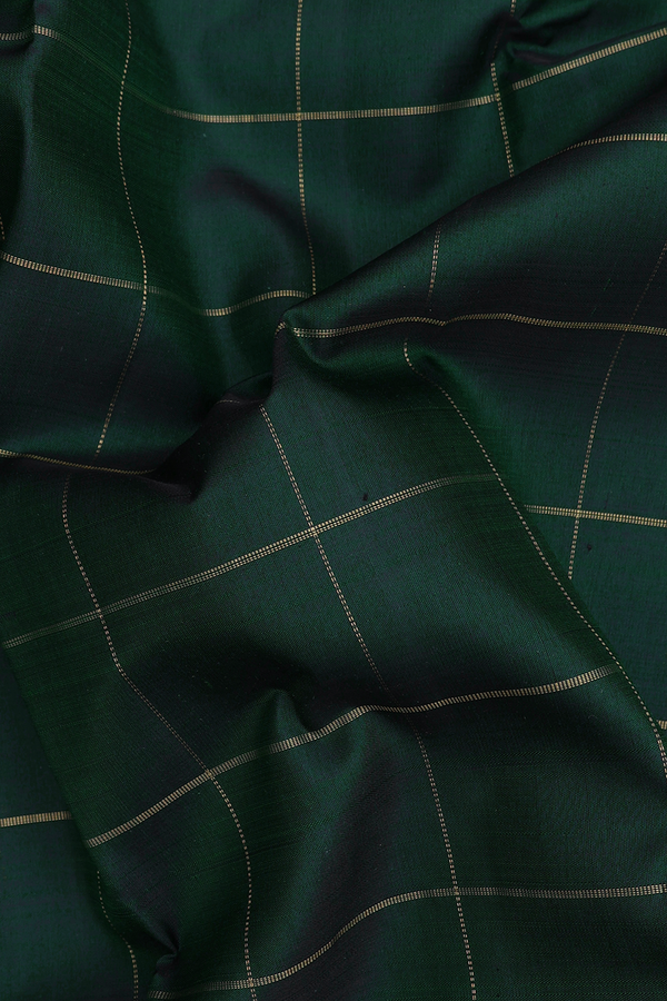 Kanchipuram Silk Saree In Dark Green With Checks Design