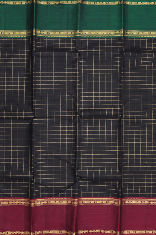 Kanchipuram Silk Saree In Black With Checks Design