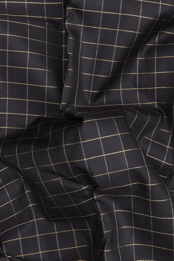 Kanchipuram Silk Saree In Black With Checks Design