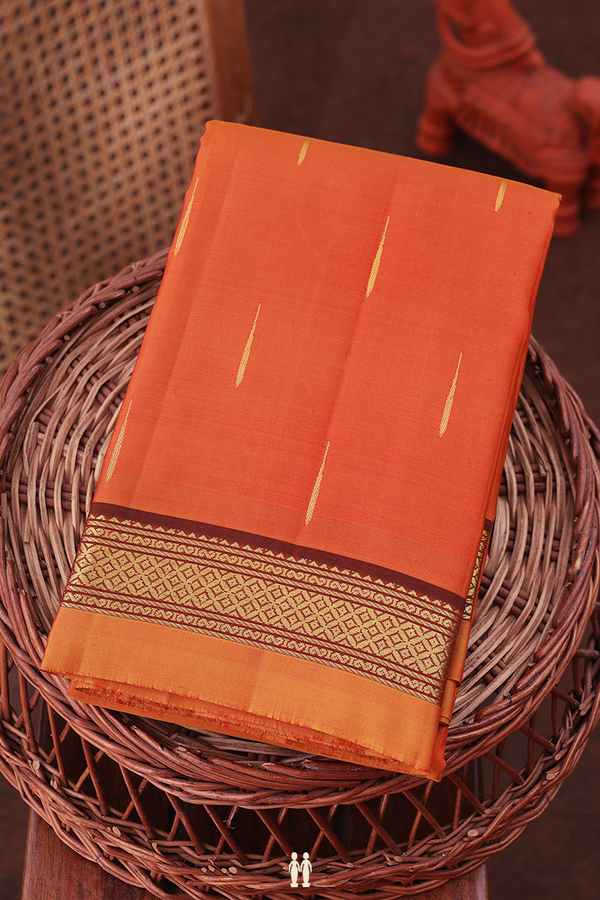 Kanchipuram Silk Saree In Orange With Malli Moggu Buttas