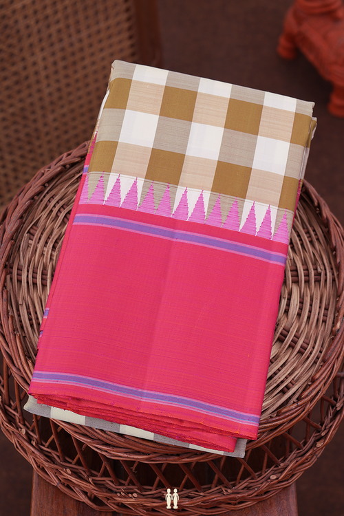 Kanchipuram Silk Saree In Brown And White With Checks Design