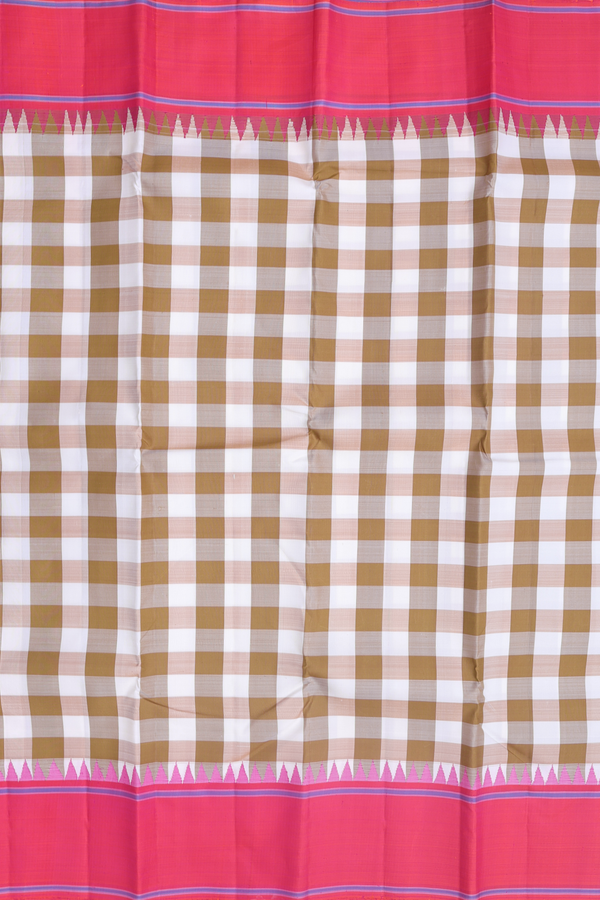 Kanchipuram Silk Saree In Brown And White With Checks Design