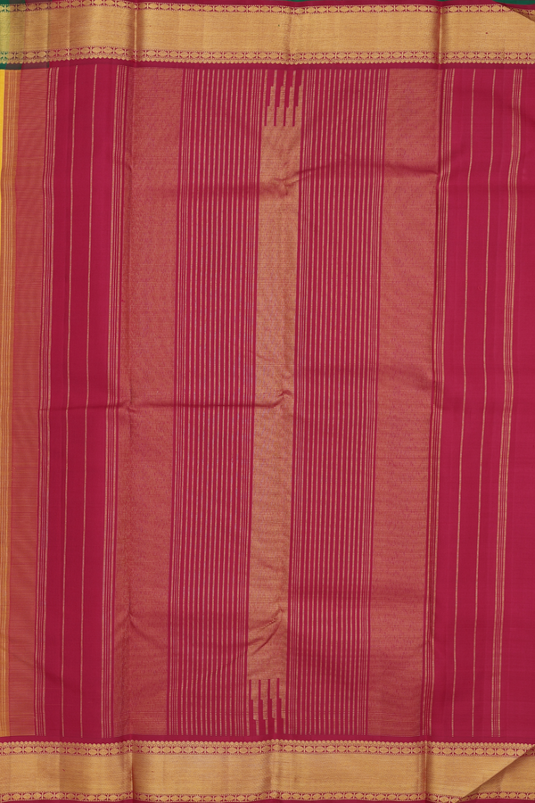 Kanchipuram Silk Saree In Yellow With Ganga Jamuna Border
