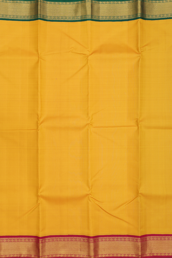 Kanchipuram Silk Saree In Yellow With Ganga Jamuna Border
