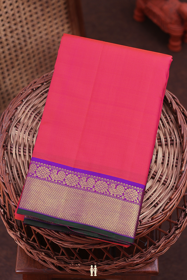 Kanchipuram Silk Saree In Coral Pink With Contrast Border
