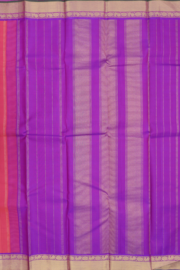 Kanchipuram Silk Saree In Coral Pink With Contrast Border