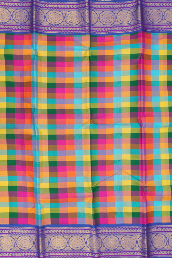 Kanchipuram Silk Saree In Multicolor With Checks Design