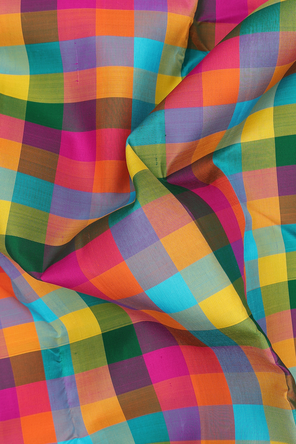 Kanchipuram Silk Saree In Multicolor With Checks Design