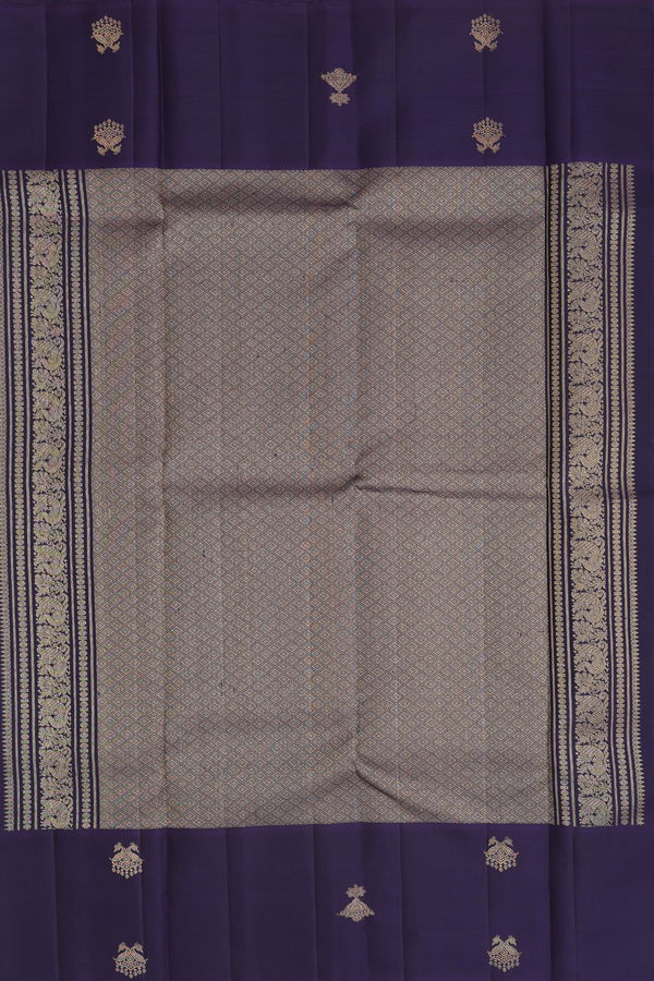 Kanchipuram Silk Saree In Magenta And Orange With Checks Design