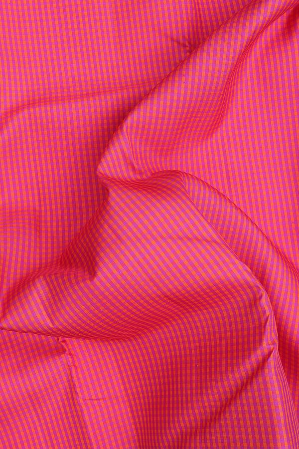 Kanchipuram Silk Saree In Magenta And Orange With Checks Design