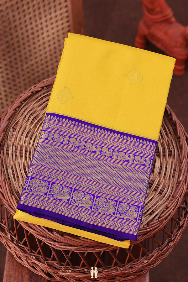 Kanchipuram Silk Saree In Yellow With Zari Buttas