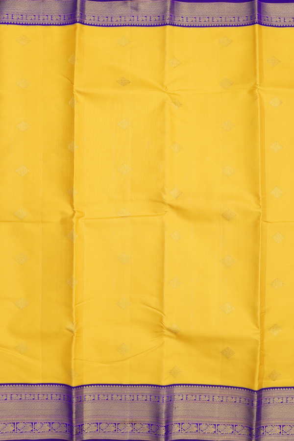 Kanchipuram Silk Saree In Yellow With Zari Buttas