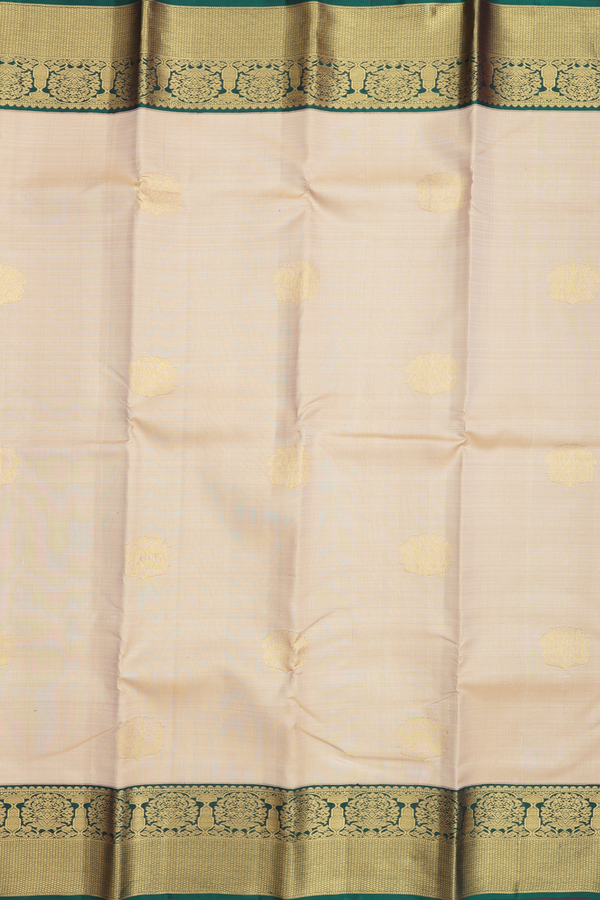 Kanchipuram Silk Saree In Cream Color With Peacock Motifs