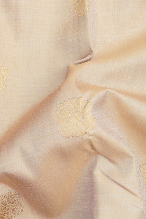 Kanchipuram Silk Saree In Cream Color With Peacock Motifs