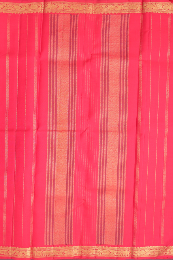 Kanchipuram Silk Saree In Chilli Red With Stripes Design