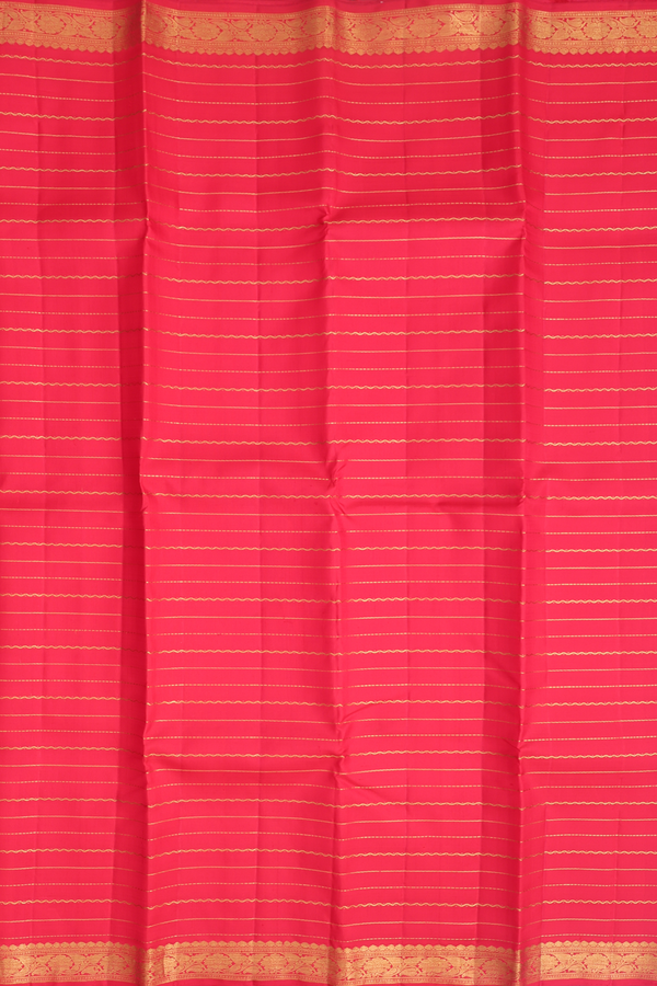 Kanchipuram Silk Saree In Chilli Red With Stripes Design