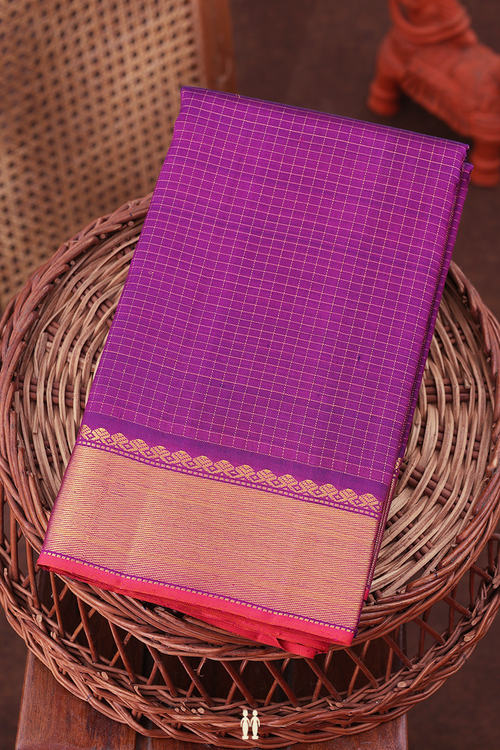 Kanchipuram Silk Saree In Purple With Checks Design