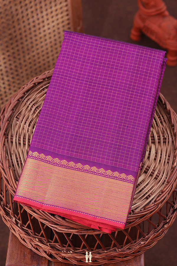 Kanchipuram Silk Saree In Purple With Checks Design