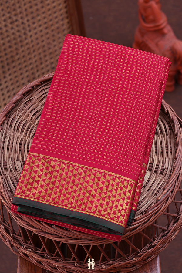 Kanchipuram Silk Saree In Crimson Red With Checks Design