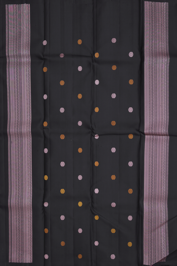 Kanchipuram Silk Saree In Black With Peacock Buttas