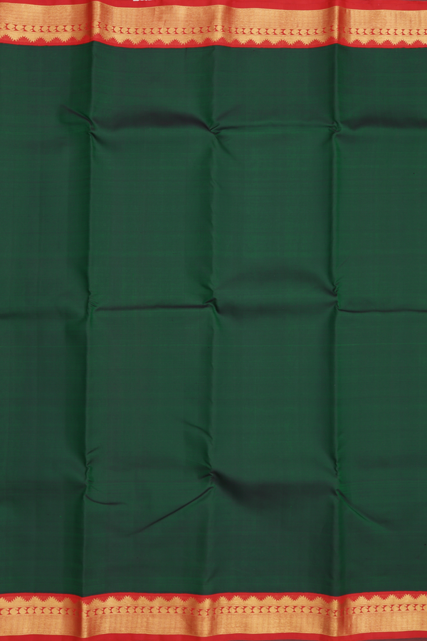 Kanchipuram Silk Saree In Forest Green With Contrast Border