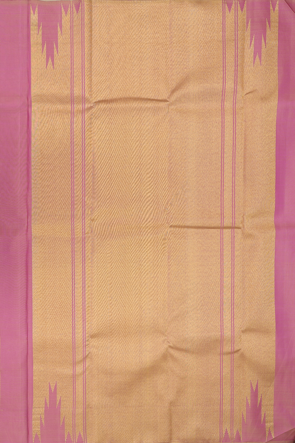 Kanchipuram Silk Saree In Pastel Khaki With Temple Border