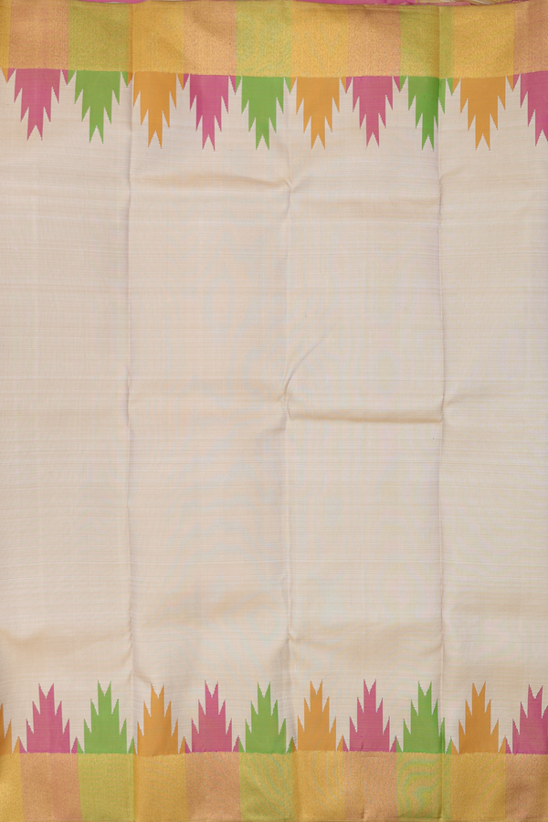 Kanchipuram Silk Saree In Pastel Khaki With Temple Border