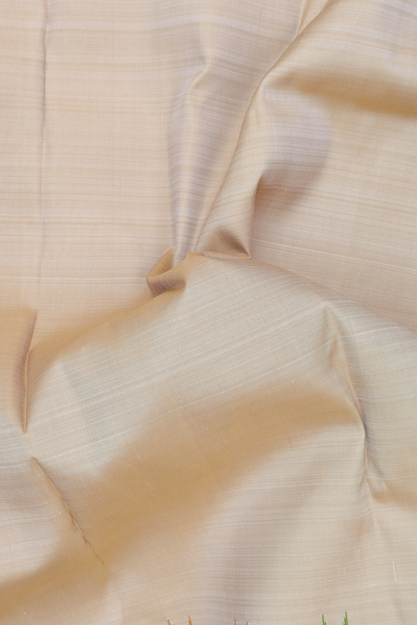 Kanchipuram Silk Saree In Pastel Khaki With Temple Border