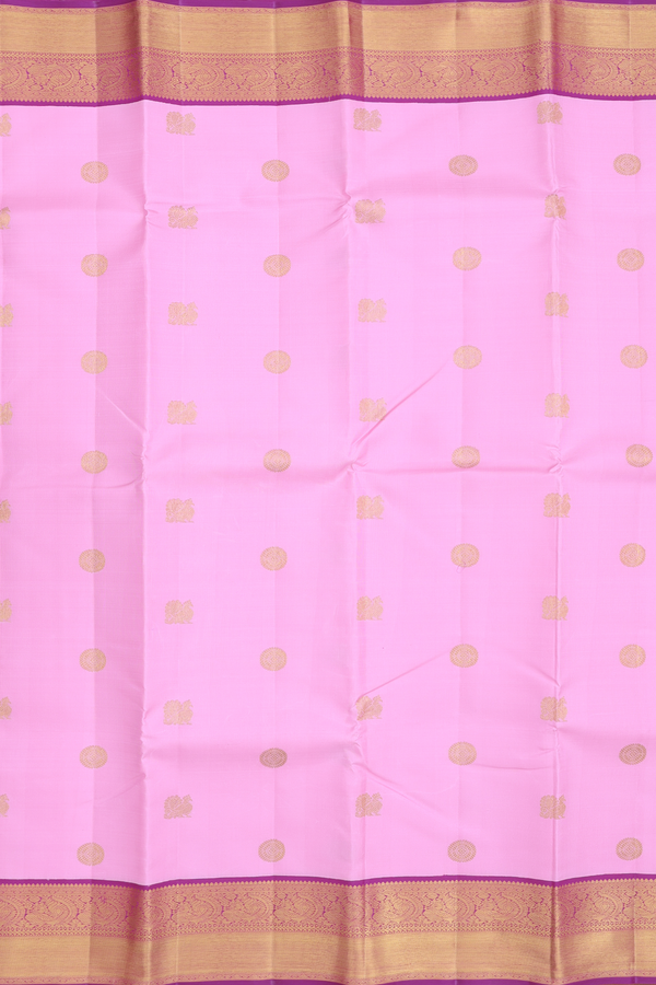 Kanchipuram Silk Saree In Lotus Pink With Peacock Buttas