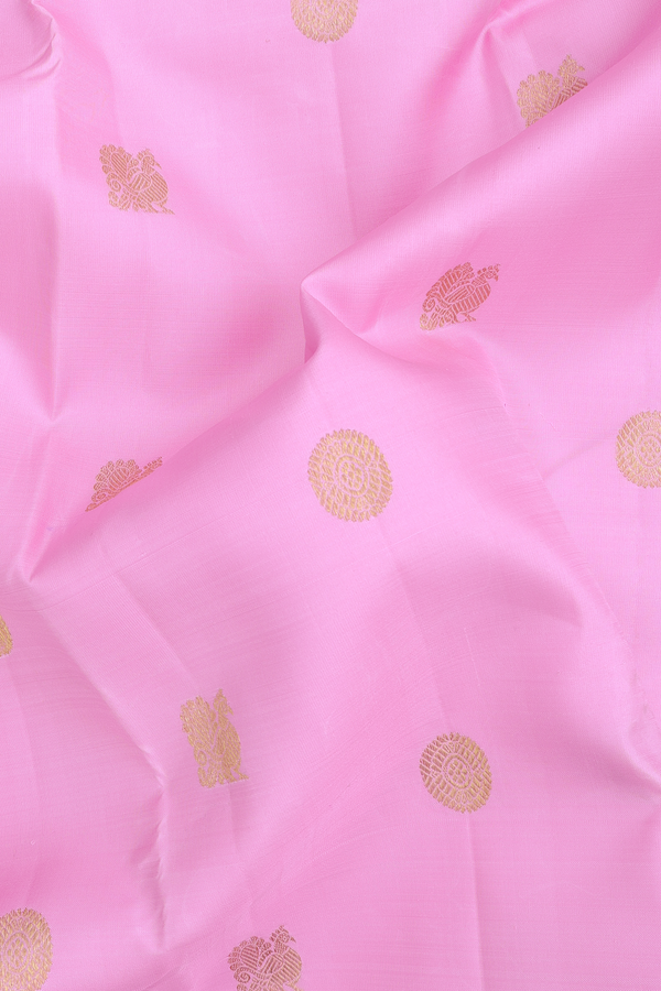 Kanchipuram Silk Saree In Lotus Pink With Peacock Buttas