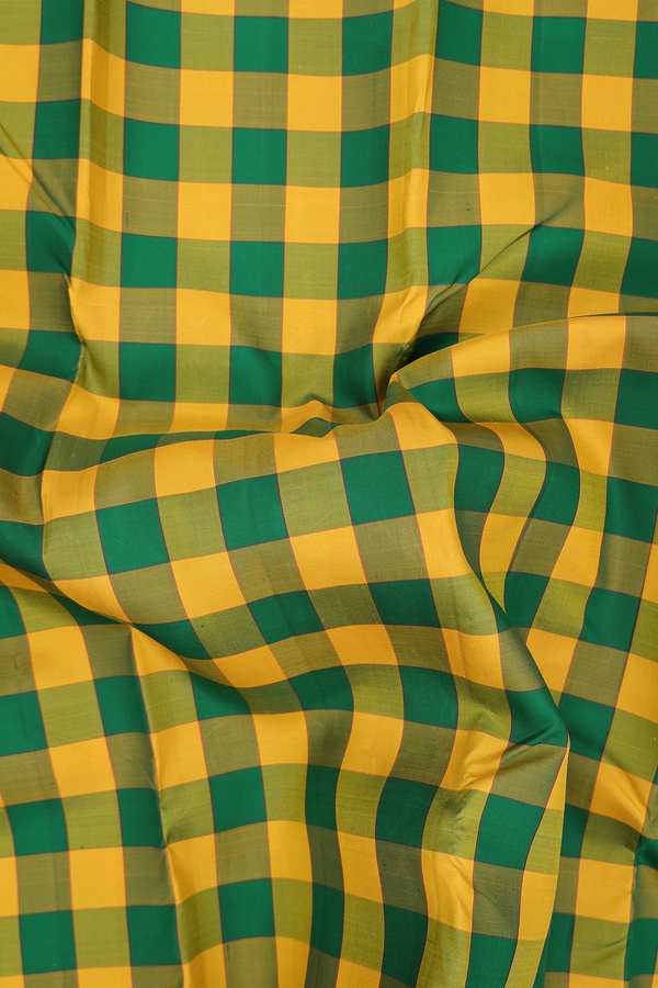 Kanchipuram Silk Saree In Green And Yellow With Checks Design
