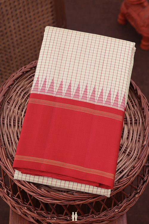 Kanchipuram Silk Saree In Off White With Checks Design