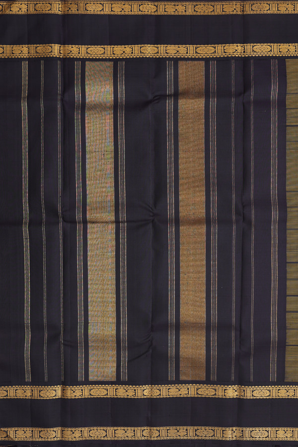 Kanchipuram Silk Saree In Saffron Yellow With Checks Design